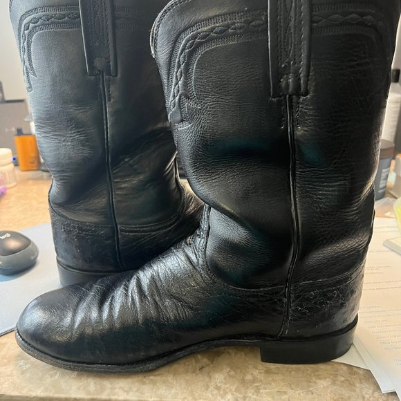 Vintage Lucchese 2000 Hand Made Black Ostrich Dress Roper Boot - Picture 7 of 12